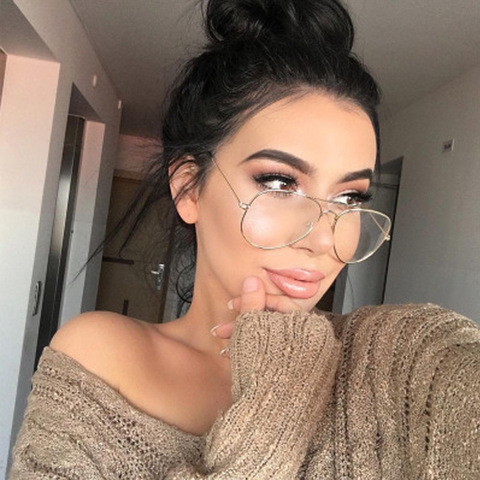 Glasses Alloy Gold Frame Glasses Classic Retro Optics Eyeglasses Transparent Clear Lens Women Men Espectacles Female ► Photo 1/6