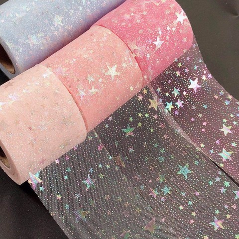 25yard Silver Dot Printed Tulle Cherry Blossom Mesh Fabric Rainbow Color Ribbon DIY Handmade Craft Ornament Material Supplies ► Photo 1/6