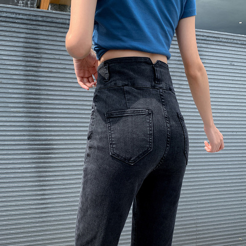 Pencil Jeans Women Vintage High Waist Skinny Denim Pants Jeans Stretch Plus Size Jeans 2022 Boyfriend Mom Jeans Black Grey ► Photo 1/6