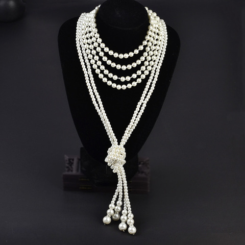 15 Ecoparty Art Deco Fashion Faux Pearls Necklace 1920s Flapper Beads Cluster Long Pearl Necklace for Gatsby Costume Party ► Photo 1/6