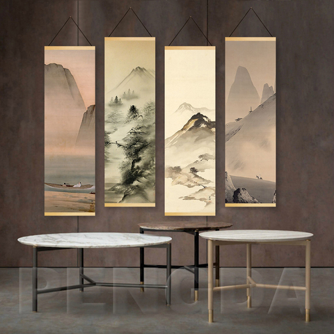Nordic Canvas Printed Poster Wall Hanging with Scroll Painting Chinese Landscape Painting with Ink and Water Art for Living Room ► Photo 1/5