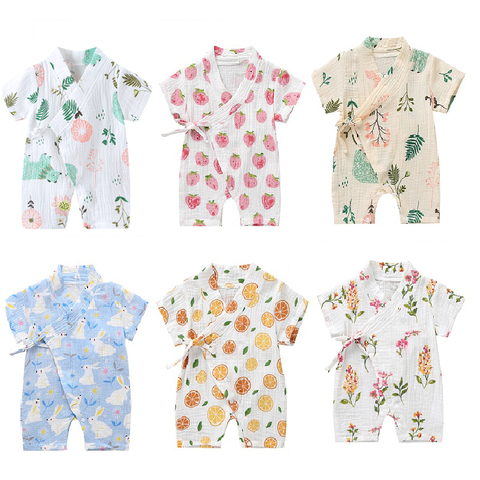 0-18M Summer Baby Girl Boys Clothing  Rompers Jumpsuit Short-sleeved Floral Print  Cute Soft Newborn Infant Baby Kimono Playwear ► Photo 1/6