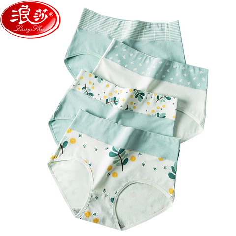 LANGSHA 4Pcs/lot Women Panties High Waist Soft Cotton Cute Print