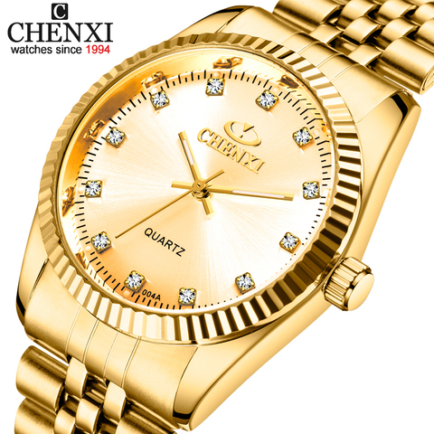 Golden New Clock gold Fashion Men watch full gold Stainless Steel Quartz watches Wrist Watch Wholesale CHENXI Gold watch men ► Photo 1/6