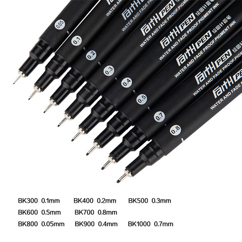 1-Piece Needle Pen Water and Fade Proof Pigment Ink 0.05 0.1 0.2 0.3 0.4 0.5 0.7 0.8 Black Fineliner Sketching Pens ► Photo 1/6