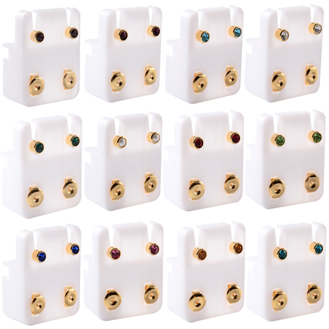 Pair 24K Gold Plating&steel Birthstone Zircon Ear Studs CZ Gem Earrings For Piercing Gun Ear Tragus Cartilage piercing jewelry ► Photo 1/6