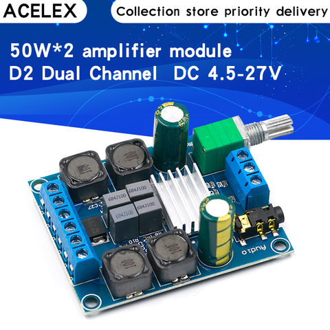 High Efficiency TPA3116 D2 Dual Channel 50Wx2 Amplifier Module DC 4.5-27V Digital Power 2 Channel Stereo Amplifier Board ► Photo 1/6