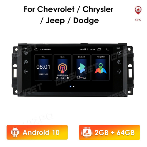 64GB ROM Car Radio Player Android 10 for Dodge Ram Challenger Jeep Wrangler JK 2005-2011 GPS Auto Stereo Multimedia Player SWC ► Photo 1/6