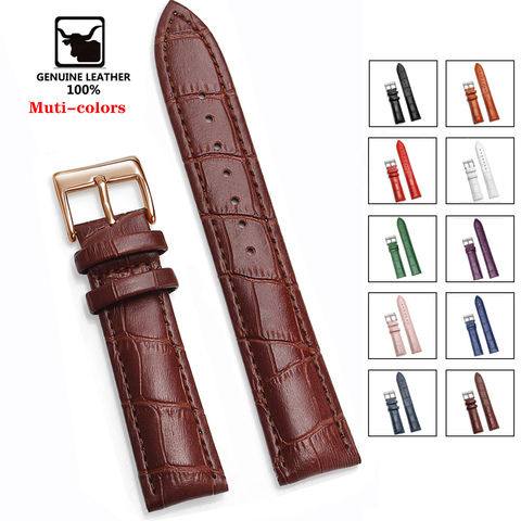 Genuine Leather Watchbands 12/14/16/18/19/20/22/24 mm Watch Steel Pin buckle Band Strap High Quality Wrist Belt Bracelet + Tool ► Photo 1/6