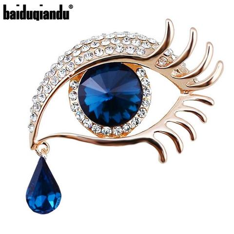 Factory Direct Sale Blue Eye Brooch Pin With Crystal Rhinestones in gold or silver color plated ► Photo 1/6