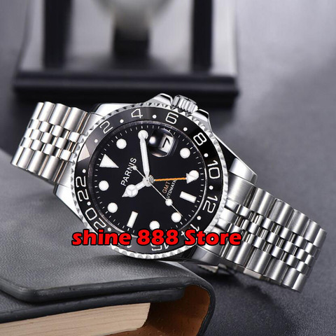 40mm PARNIS Mechanical Black Dial Sapphire Crystal Date GMT Automatic Mens watch ► Photo 1/1