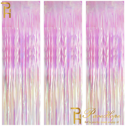 Unicorn Party Iridescent Backdrop Door Curtain Transparent Tinsel Foil Fringe Curtain Birthday Party Kids Baby Shower Decoration ► Photo 1/6