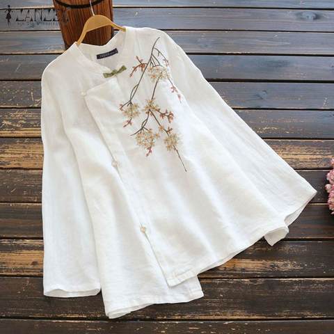 ZANZEA Women Embroidery Blouse Long Sleeve Blusas Female Floral Tunic Fashion Floral Shirts Female Casual Irregular Tops Chemise ► Photo 1/6