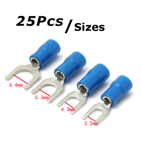 25pcs Blue Insulated Fork Wire Connector Electrical Crimp Terminal 1.5-2.5mm 16-14AWG 6.4m 5.3mm 4.3mm 3.2mm ► Photo 1/6