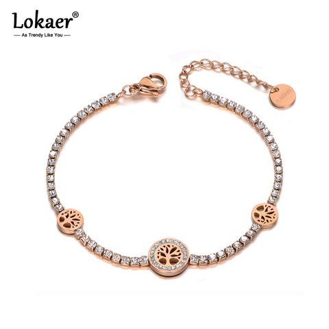 Lokaer Clay Rhinestone Love Tree Charm Bracelets For Women Stainless Steel CZ Crystal Link Chain Bracelet For Christmas B19136 ► Photo 1/6