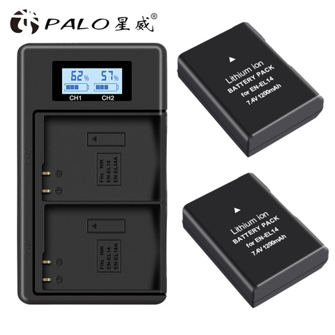 PALO 2pc EN-EL14 EN-EL14a ENEL14 EN EL14 EL14a Battery+LCD USB Dual Charger for Nikon D3100 D3200 D3300 D5100 D5200 D5300 P7000 ► Photo 1/6