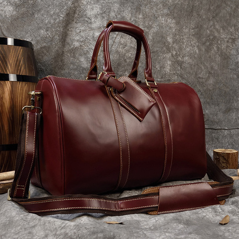 Luufan Genuine Leather Travel Bag Man Women Big Weekend Travel Tote Bag Cowskin Duffle Bag Hand Luggage Male Large Handbags Red ► Photo 1/6