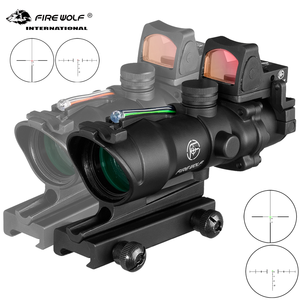 Rifle Scope ACOG 4X32 Green Red Fiber Sight Scope with Mini Red Dot Sight 