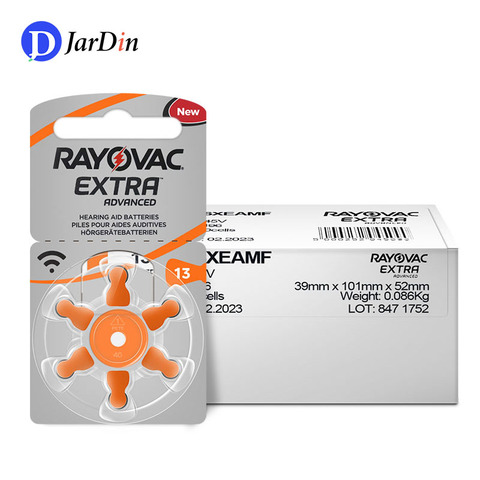 60 PCS RAYOVAC EXTRA Zinc Air High Performance Hearing Aid Batteries 13 A13 PR48 Hearing Aid Batteries Free Shipping ► Photo 1/5