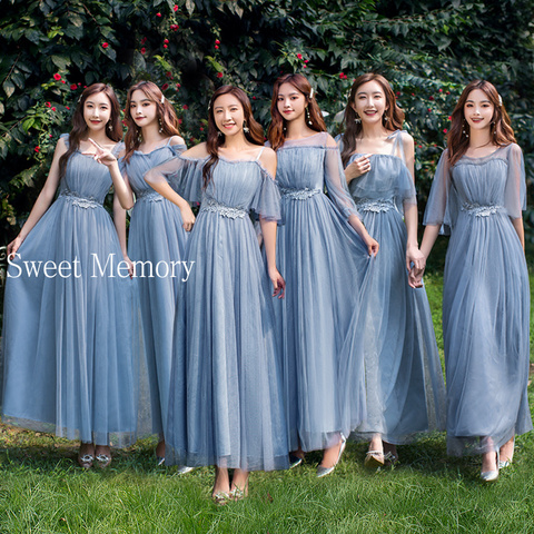 O43 Long Grey Blue Pink Champagne Graduation Dresses Bride Sister Wedding Party Gown Sweet Memory ► Photo 1/6