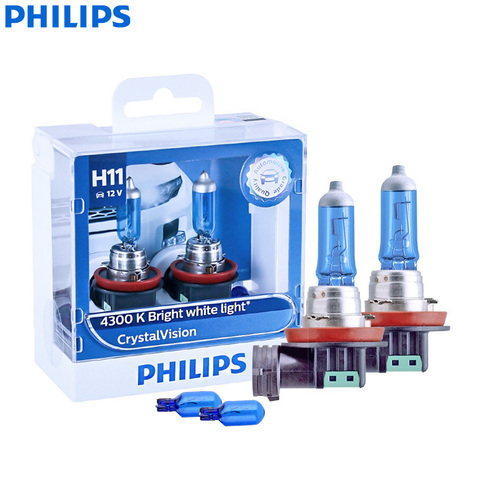 Philips Crystal Vision H11 12V 55W PGJ19-2 12362CVSM 4300K Bright White Car Halogen Headlight Fog Lamp Auto Bulbs (Twin Pack) ► Photo 1/6