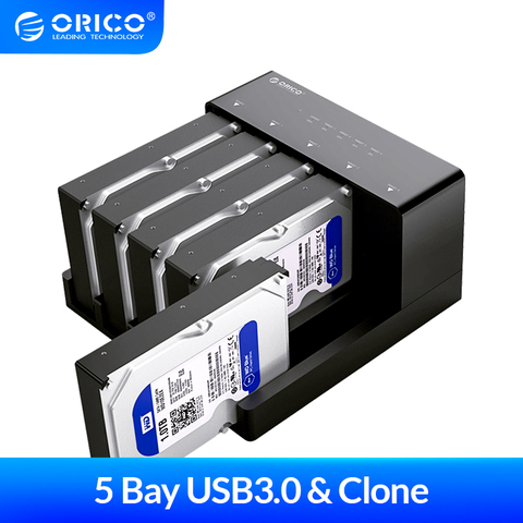 ORICO 2.5 3.5'' 5 bay USB3.0 to SATA HDD Docking Station USB3.0 Hard Drive Enclosure Support 10TB 5 Bay Offline Clone HDD Case ► Photo 1/6