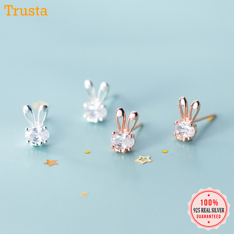 Trustdavis 100% 925 Solid Real Sterling Silver Jewelry Cute Little Rabbit CZ Stud Earring Gift For Girls Kids Lady Jewelry DA284 ► Photo 1/5