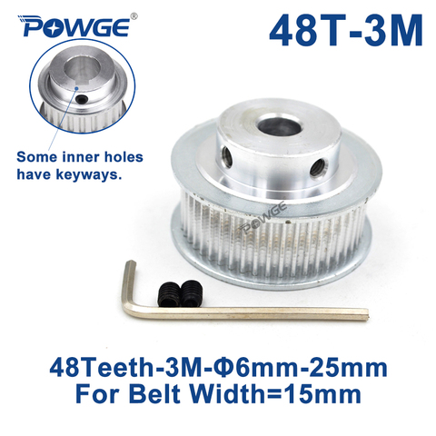POWGE 48 Teeth HTD 3M Timing Pulley Bore 6/8/10/12/14/15/16/17/19/20/25mm for Width 15mm 3M Synchronous belt HTD3M 48Teeth 48T ► Photo 1/6