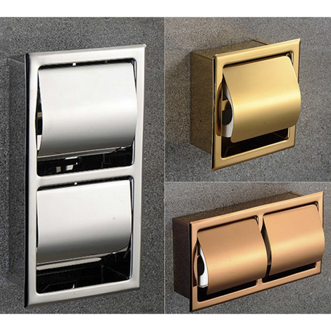 304 Stainless Steel Polished Wall Recessed Built-in Toilet Paper Holder Public Hotel Rose Gold Concealed roll tissue ► Photo 1/2