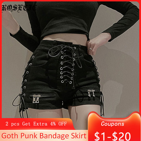 Rosetic Bandage Sexy Denim Shorts Women Streetwear Gothic Jeans Mini High Waist Lace Up Casual Zip Black Goth Club Fashion 2022 ► Photo 1/6