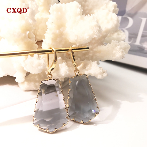 CXQD New Women's Fashion Jewelry Geometric Dangle Drop Crystal Earrings Glass Sweet Metal Transparent Earrings For Women Gift ► Photo 1/6