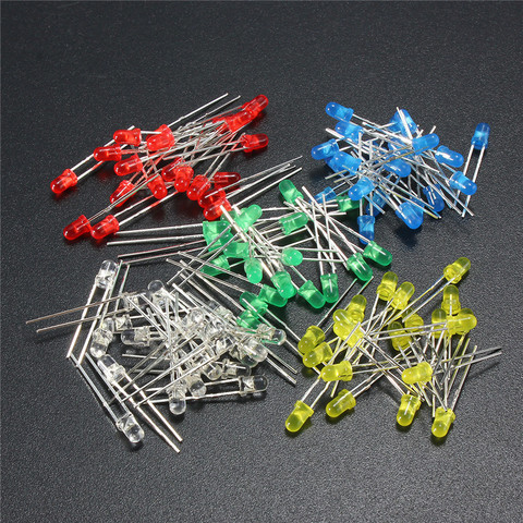 100pcs/lot 3mm LED Emitting Diodes Light Kit Round Top 5 Colors Diffused Green Red White Blue Yellow For DIY Lighting Assortment ► Photo 1/6