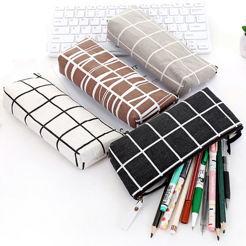 Zipper Pencil Case Bags School Striped Grid Solid Color Pencil Bag Pouch Office Kids Supplies Primary Students Birthday Gift ► Photo 1/6