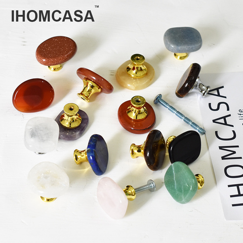 IHOMCASA chakra reiki crystals knob natural stone cabinet wardrobe shoe door drawer knobs gift jewelry box decoration handles ► Photo 1/6