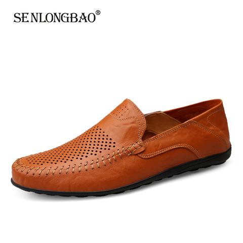 Brand New Spring Summer Men Breathable Casual Shoes Genuine Leather Men Loafers Fashion Non-slip Boat Shoes Moccasins Size 38-47 ► Photo 1/6