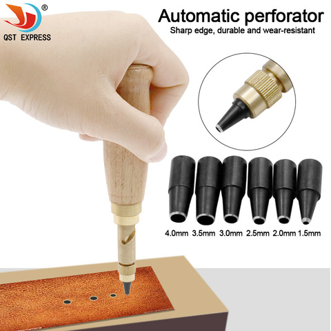 Leather Punching Tool Auto Removable Belt Noise Reduction Screw Hole Punch Craft Book Drill Sewing With 6 Size Tip 1.5 - 4.0mm ► Photo 1/6