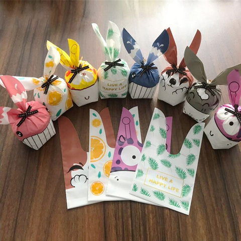 FANLUS 10pcs/lot Candy Bags Cute Rabbit Ear Bags For Biscuits Christmas Decoration Snack Baking Package Event Party Supplies ► Photo 1/6