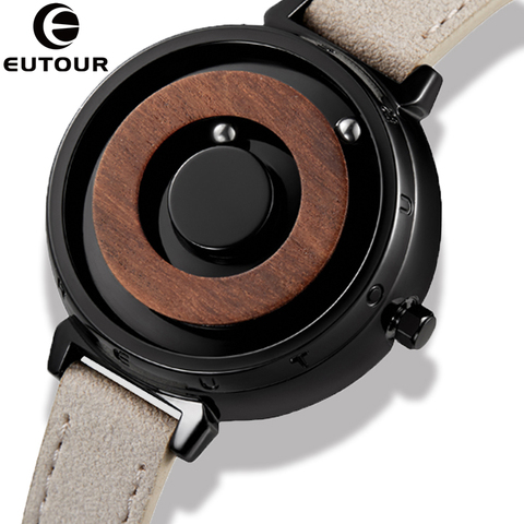 Eutour original minimalist solid wood dial scale less magnetic bead stainless steel strap natural forest fashion women's Watch ► Photo 1/1