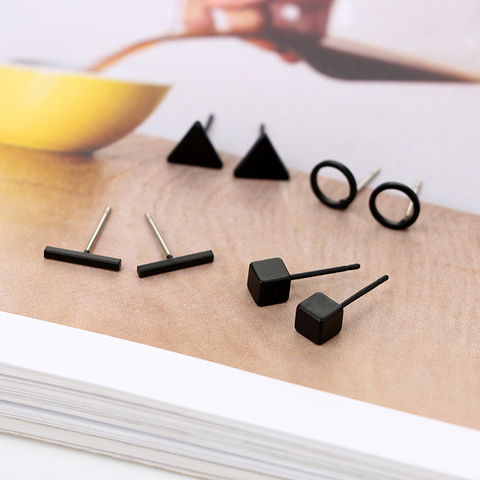 SUMENG 2022 New Arrival Round triangle Shaped Gold&Black Colors Geometric Alloy Stud Earring For Women Ear Jewelry 4 pairs Gifts ► Photo 1/6