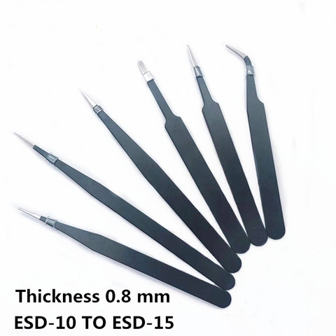 Black tweezers, stainless steel tip, Oblique flat tip, elbow, nail tools, repair tools, soldering irons, tweezers ► Photo 1/6