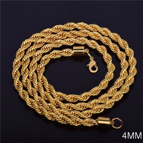2022 Hot sale Retail Wholesale Long Gold-Color Man necklace 4mm 16,18,20,22,24,26,28,30 inch Twist Rope Chain jewelry accesory ► Photo 1/5