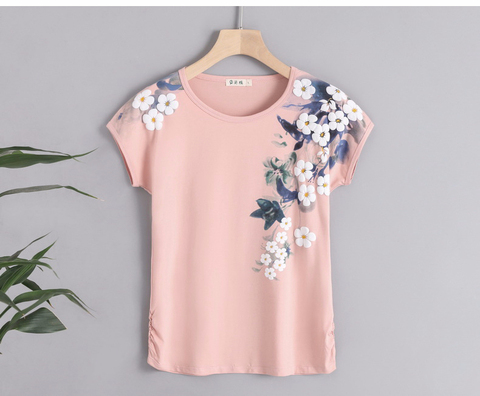 2022 new arrival cotton floral print t shirt women 4XL summer tops short sleeve graphic tees o-neck tshirt modis tee shirt femme ► Photo 1/6