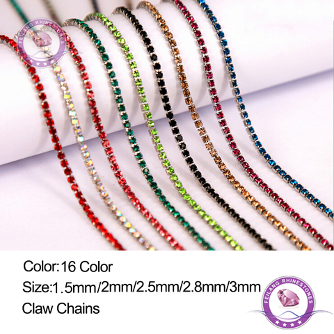 Feilang 2 Yards/lot 16 Color Transparent Rhinestone Chain 1.5/2/2.5/2.8/3mm For DIY Craft Artesanato Sewing Clothes Accessories ► Photo 1/6