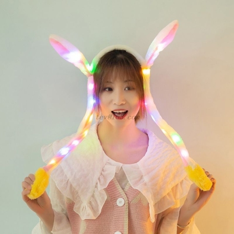 Women Girls Cute LED Light Up Rabbit Headband with Airbag Moving Ears Children Bunny Long Plush Toy Hair Hoop Party Photo Props ► Photo 1/6