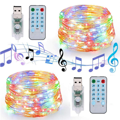 USB Sound Activated LED Music String Light Remote Control 5M 10M Copper Wire Fariy Garland Light for Wedding Christmas Holiday ► Photo 1/6