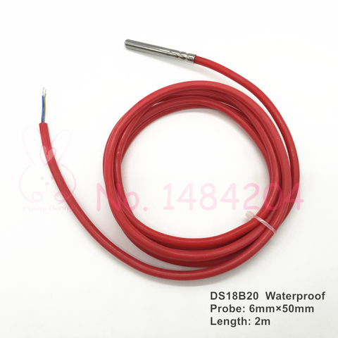 1x DS18B20 Temperature sensor Waterproof 6mm*50mm Stainless Steel probe ds18b20 1m 2m Silicone Gel Coated Wire  ► Photo 1/6