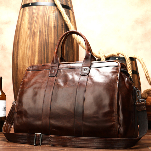 MAHEU Smooth Leather Travel Bag Men Women Unisex Vintage Travelling bags hand luggage brown cowhide travel totes high capacity ► Photo 1/6