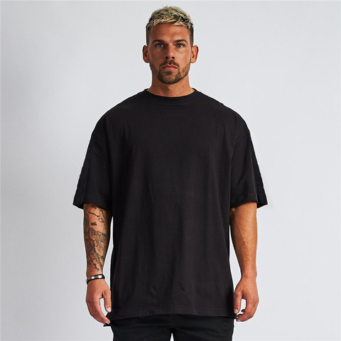 Mens Loose Oversized Fit Short Sleeve T-shirt With Dropped Shoulder Retro Fitness T Shirt Summer Gym Bodybuilding Tops Tees ► Photo 1/6