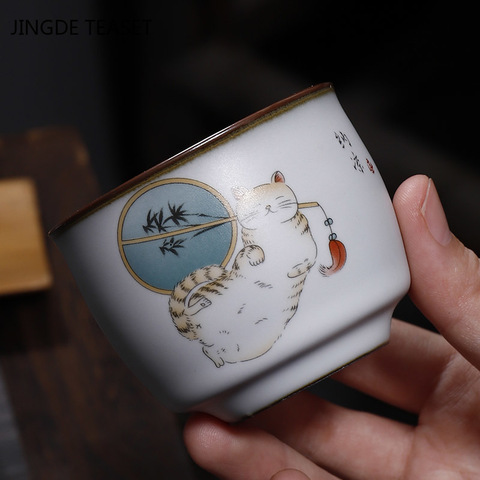 Retro Ru Kiln Ceramic Teacup Coffee cup Handmade Tea Bowl Chinese Tea set Accessories Master Teacup Drinkware Supplies 100ml ► Photo 1/6
