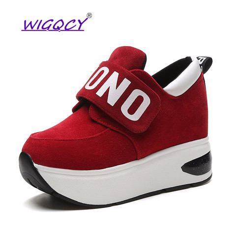 New Platform Outdoor Shoes Hidden Heel Breathable Thick Sole Slip On Creepers Wedge Increase Shoes Black Red Casual Women shoes ► Photo 1/6